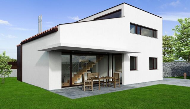 Infografías de vivienda unifamiliar planteada en parcela de 700 metros cuadrados || Feleches, Siero